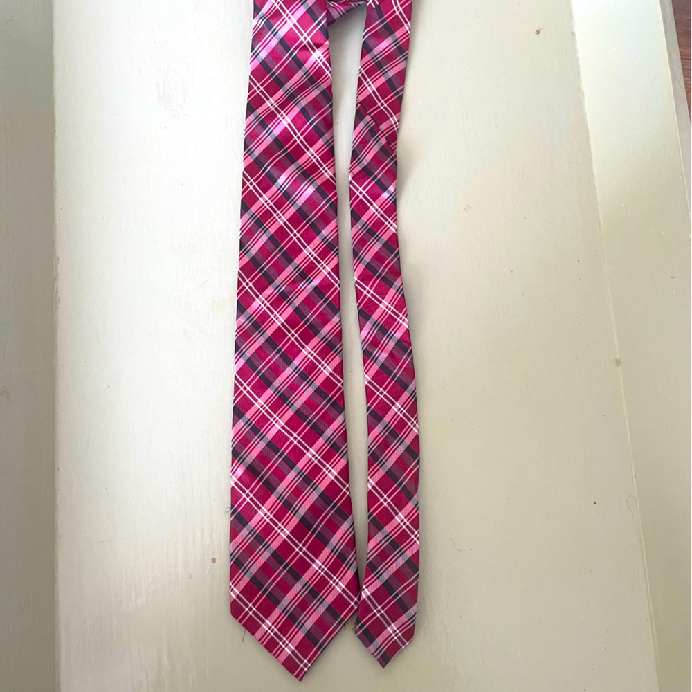 MENS 100 % SILK TIE BY CHAPS PATTERNED STRIPE BURGUNDY